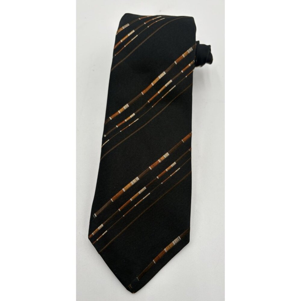 Vtg SULKA Necktie 100% Silk Tie Black Brown Orange Striped Textured EUC